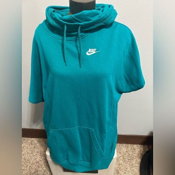 Nike Womens Medium Turquoise Cowl Neck Short Sleeve Sweatshirt - Picture 1 of 5